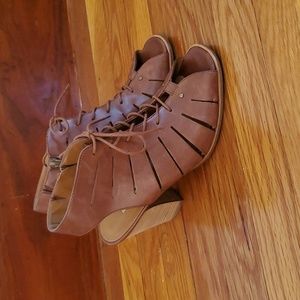Paul Green Lace Up Open Toe Leather Booties